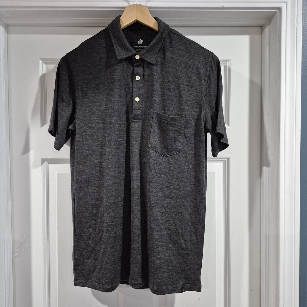 Woolly‎ Shirt Mens Medium Charcoal Gray Polo Everday Merino Wool Performance